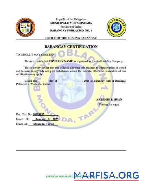 Downloadable Philippines Barangay certification of registration Word and PDF template